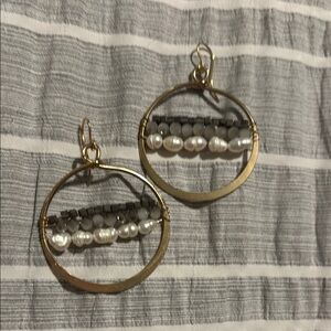 Handmade Gold tone Pearl and bead Hoop Earrings.
